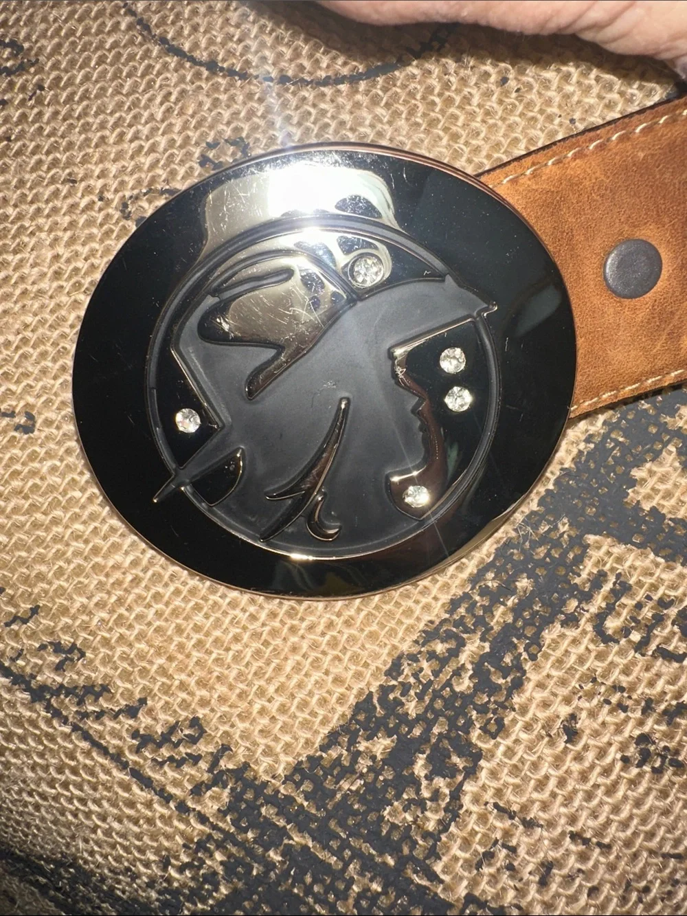 Justin Boots Brown Tooled Leather Belt with Shiny Silver-Tone Round Buckle
